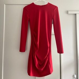 Zara Red Long Sleeve Draped Dress